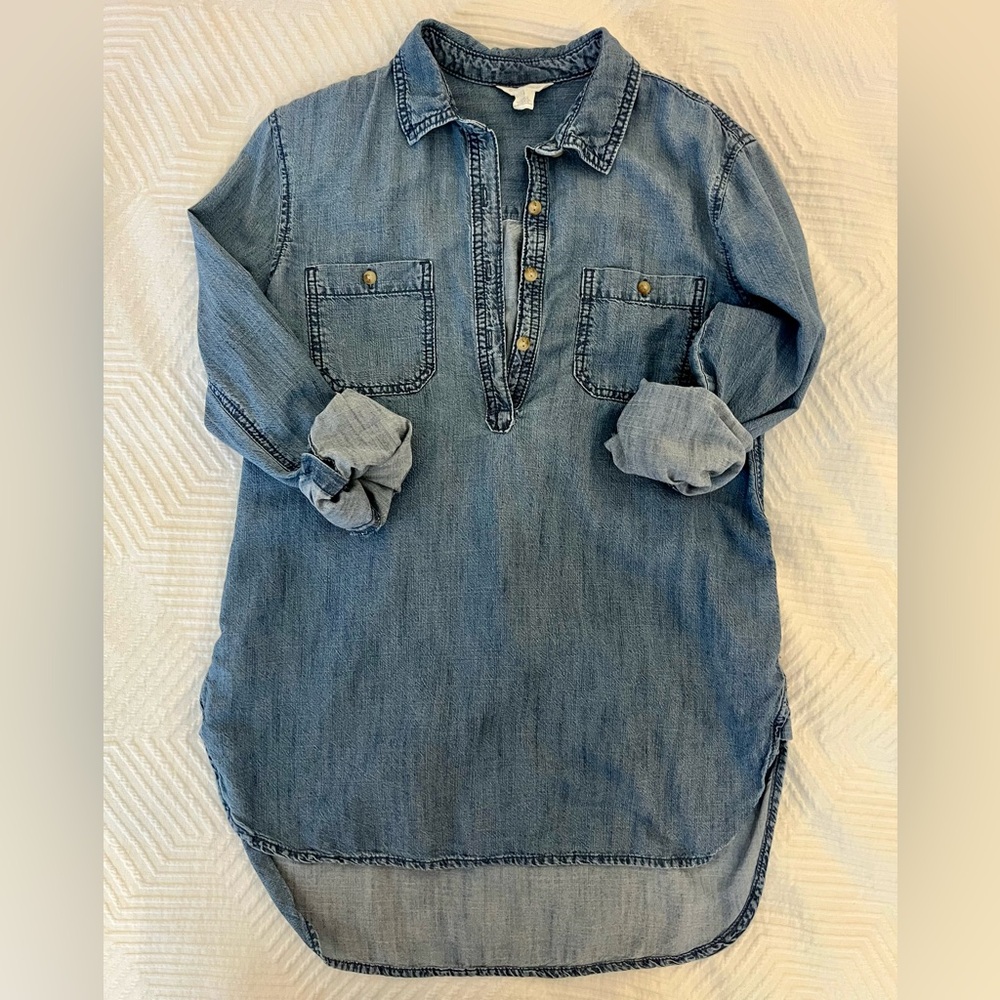 Caslon Chambray Denim Long Sleeve Tunic Shirt